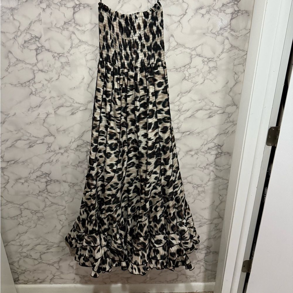 NEW Strapless Black and White Leopard Print Dress S